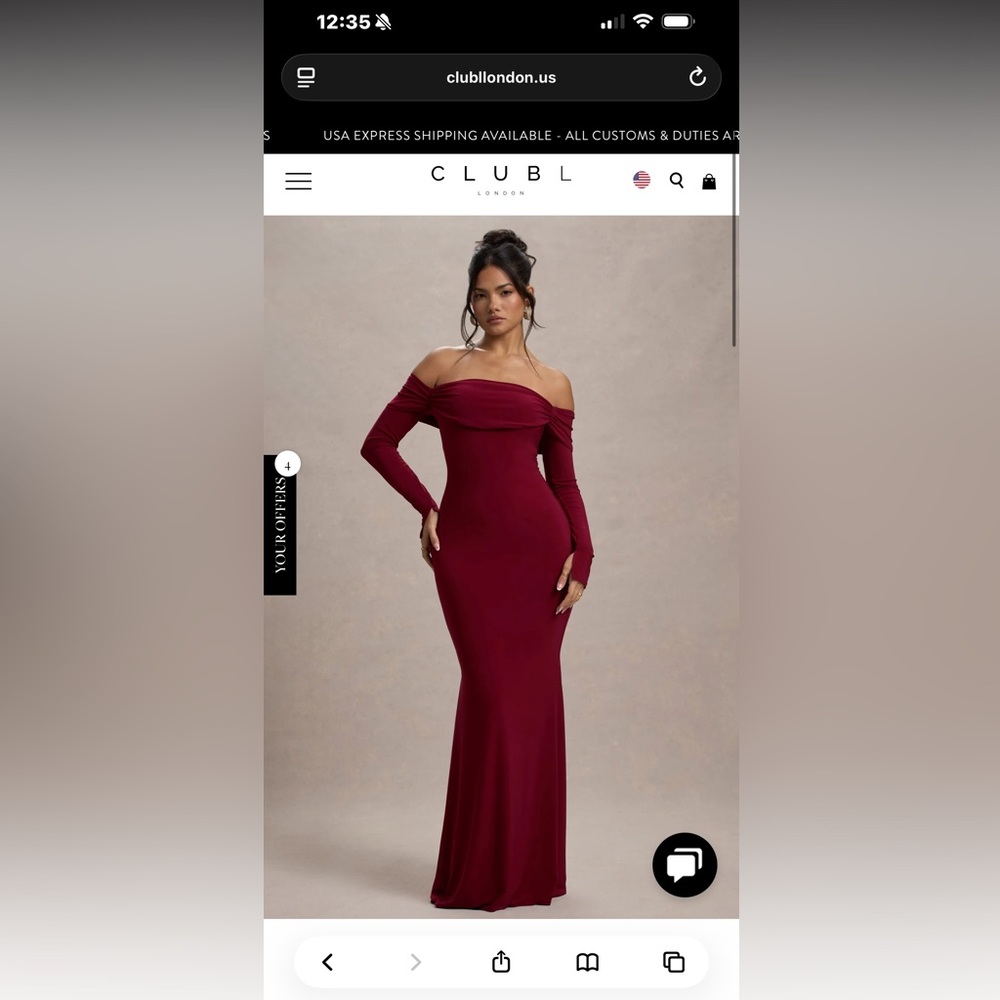 Club L London Burgundy Off-Shoulder Long Sleeve Dress